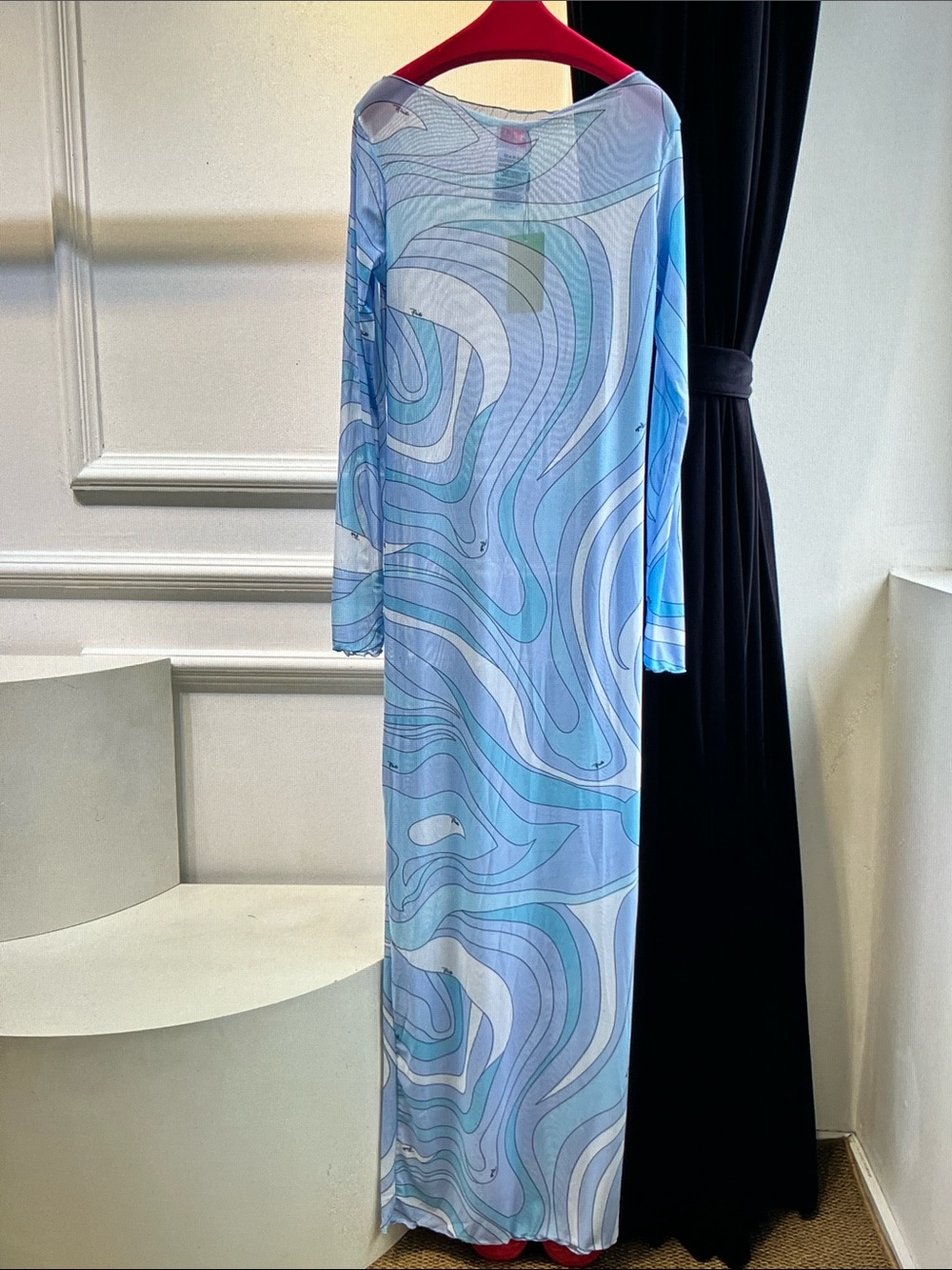 Emilio Pucci Light Blue & White Marble-Print Maxi Dress - Picture 7 of 8
